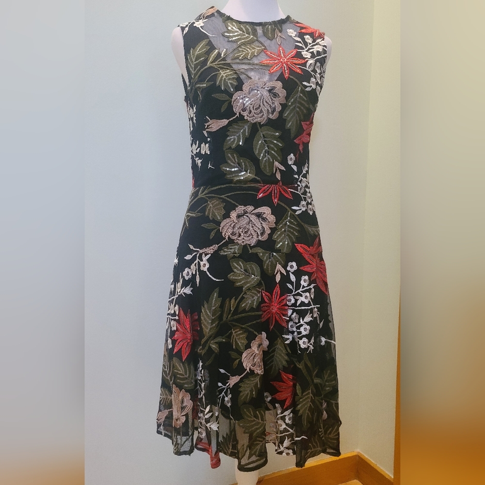 Betsy & Adam Flower Embroidered Sleeveless Midi Sundress